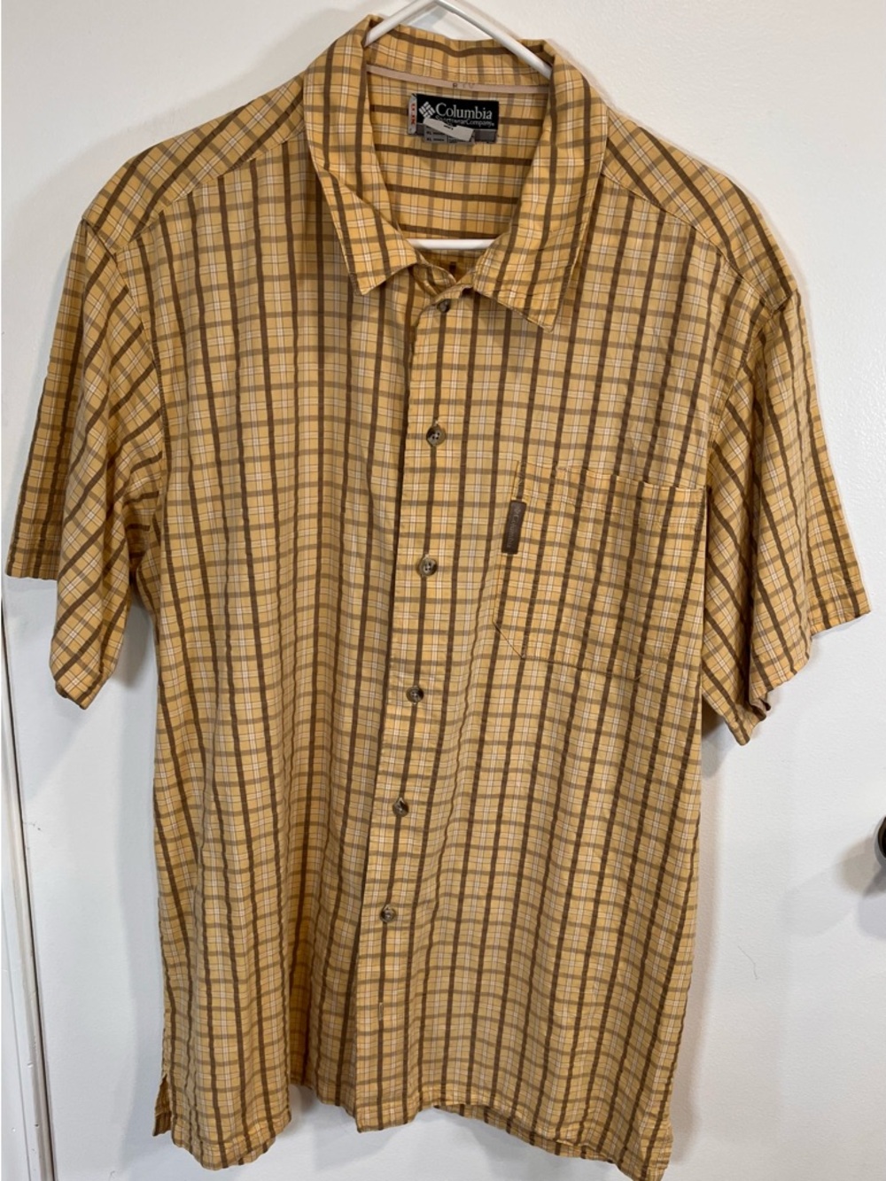 Columbia Men’s Short-Sleeve Plaid Button-Down Shirt - Mustard and Brown